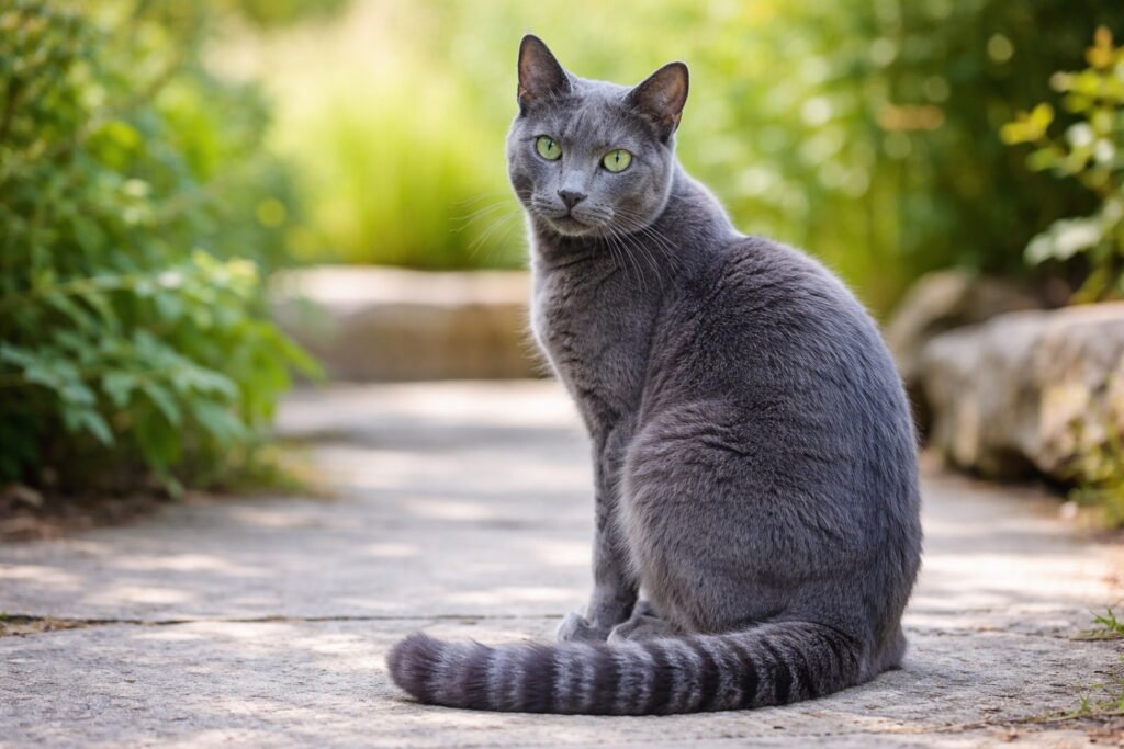 Russian Blue Cat Striped Tail