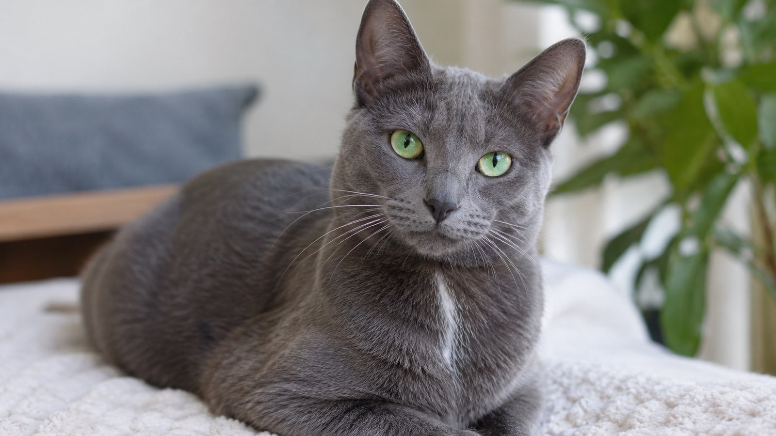 Russian Blue Cat Female With a Rare White Line